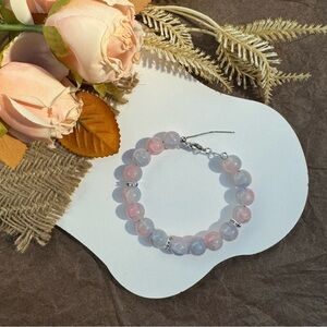 Blush Pink and Blue Beaded Bracelet